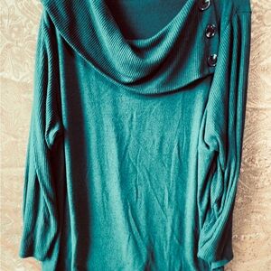 Green 3x Fortune Ivy Cowl Neck Sweater